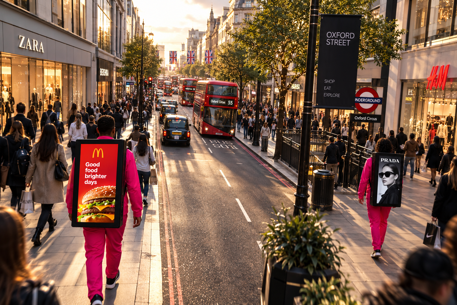 Illustration of ADWALKr backpacks on Oxford Street